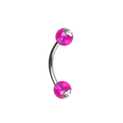 316L Surgical Steel Curved Barbell with UV Acrylic Gemmed Balls - Skin Metals