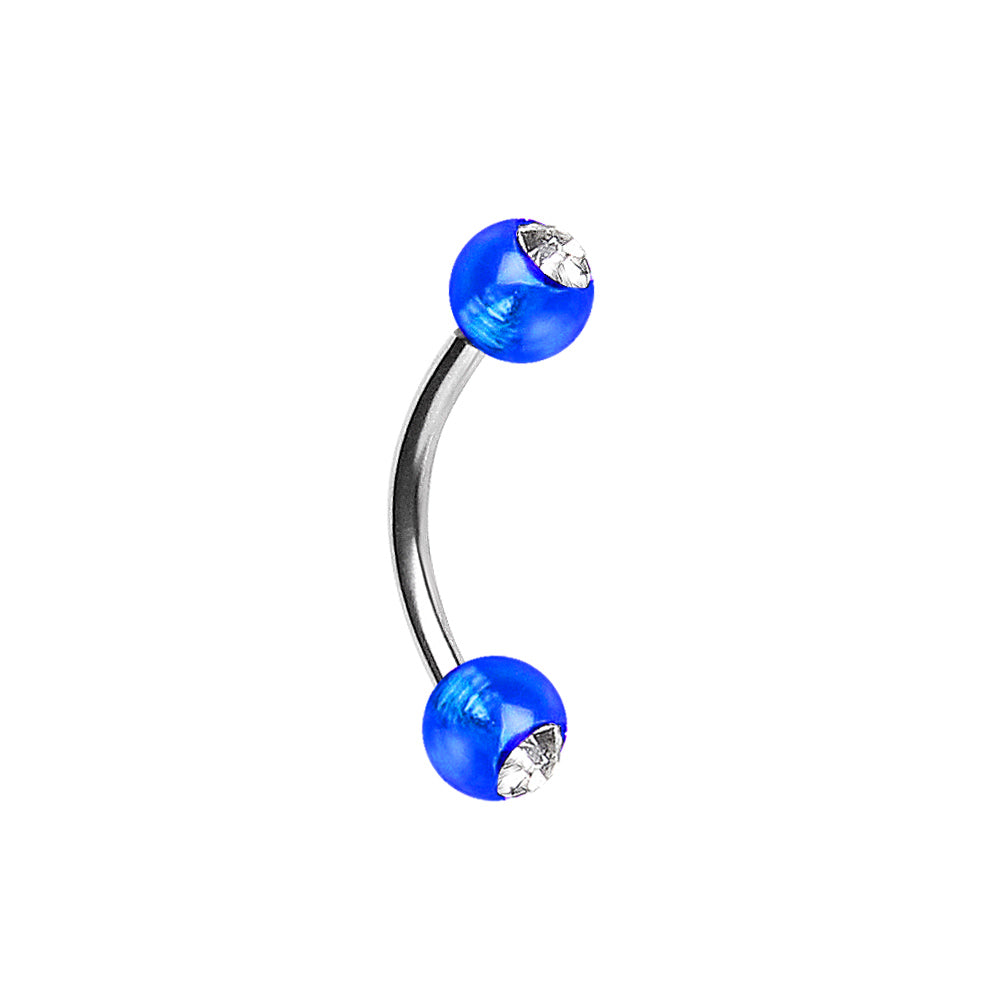 316L Surgical Steel Curved Barbell with UV Acrylic Gemmed Balls - Skin Metals
