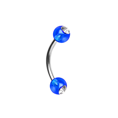 316L Surgical Steel Curved Barbell with UV Acrylic Gemmed Balls - Skin Metals