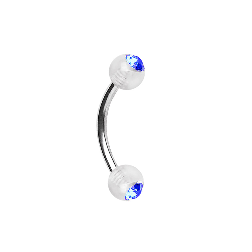 316L Surgical Steel Curved Barbell with UV Acrylic Gemmed Balls - Skin Metals