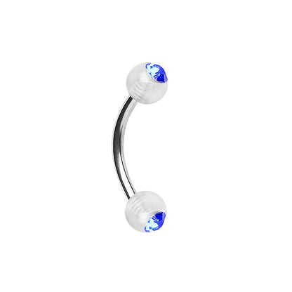 316L Surgical Steel Curved Barbell with UV Acrylic Gemmed Balls - Skin Metals