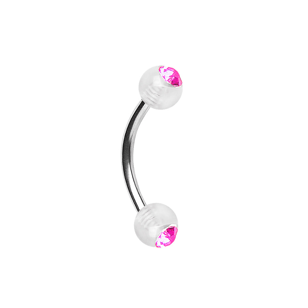 316L Surgical Steel Curved Barbell with UV Acrylic Gemmed Balls - Skin Metals
