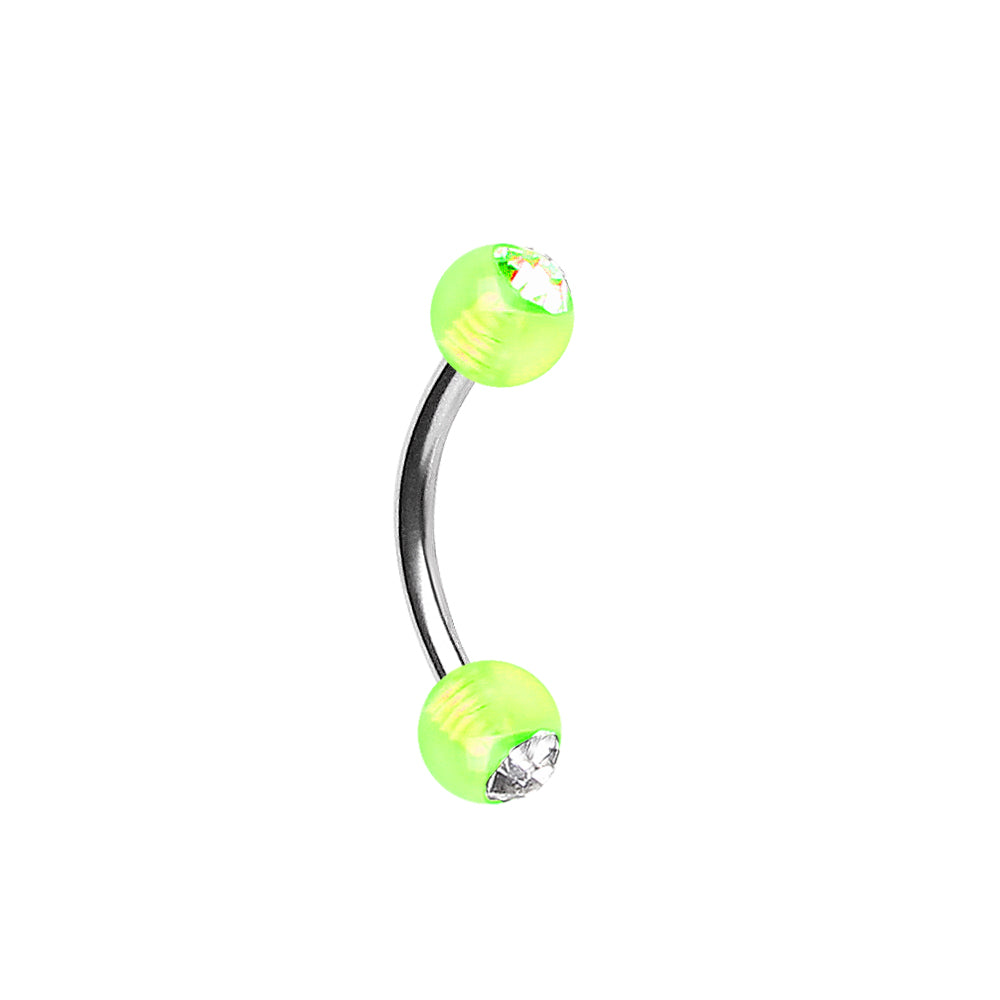 316L Surgical Steel Curved Barbell with UV Acrylic Gemmed Balls - Skin Metals