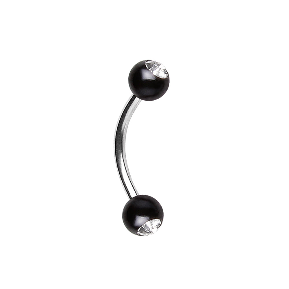 316L Surgical Steel Curved Barbell with UV Acrylic Gemmed Balls - Skin Metals