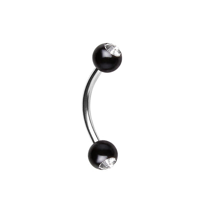 316L Surgical Steel Curved Barbell with UV Acrylic Gemmed Balls - Skin Metals