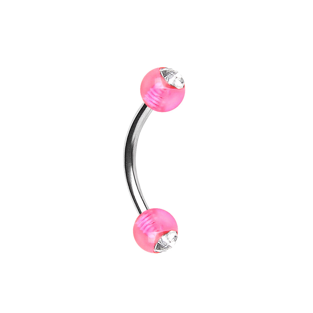 316L Surgical Steel Curved Barbell with UV Acrylic Gemmed Balls - Skin Metals