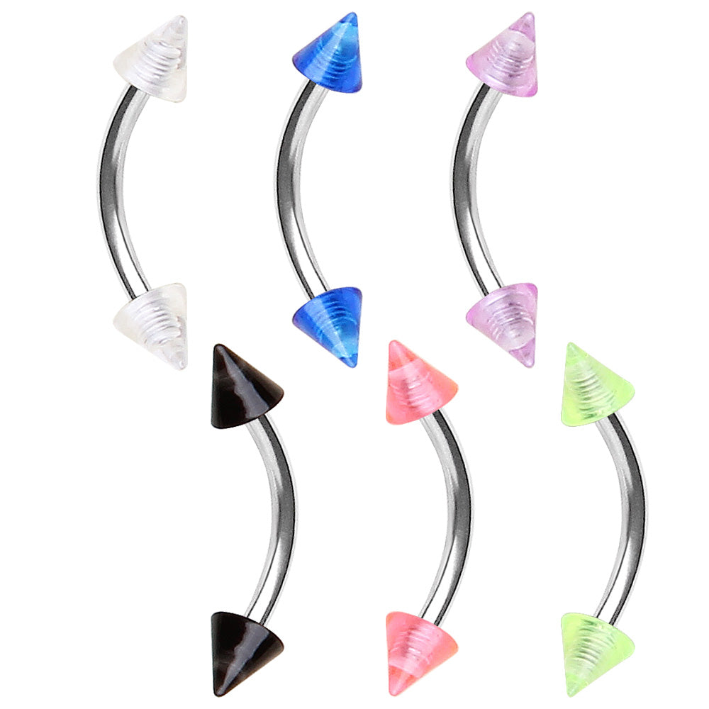 316L Stainless Steel Eyebrow Ring with UV Acrylic Spikes - Skin Metals