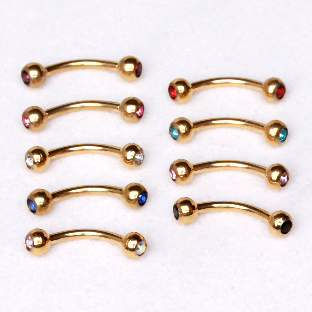 Gold Plated 316L Surgical Steel Eyebrow Ring with Gemmed Balls - Skin Metals