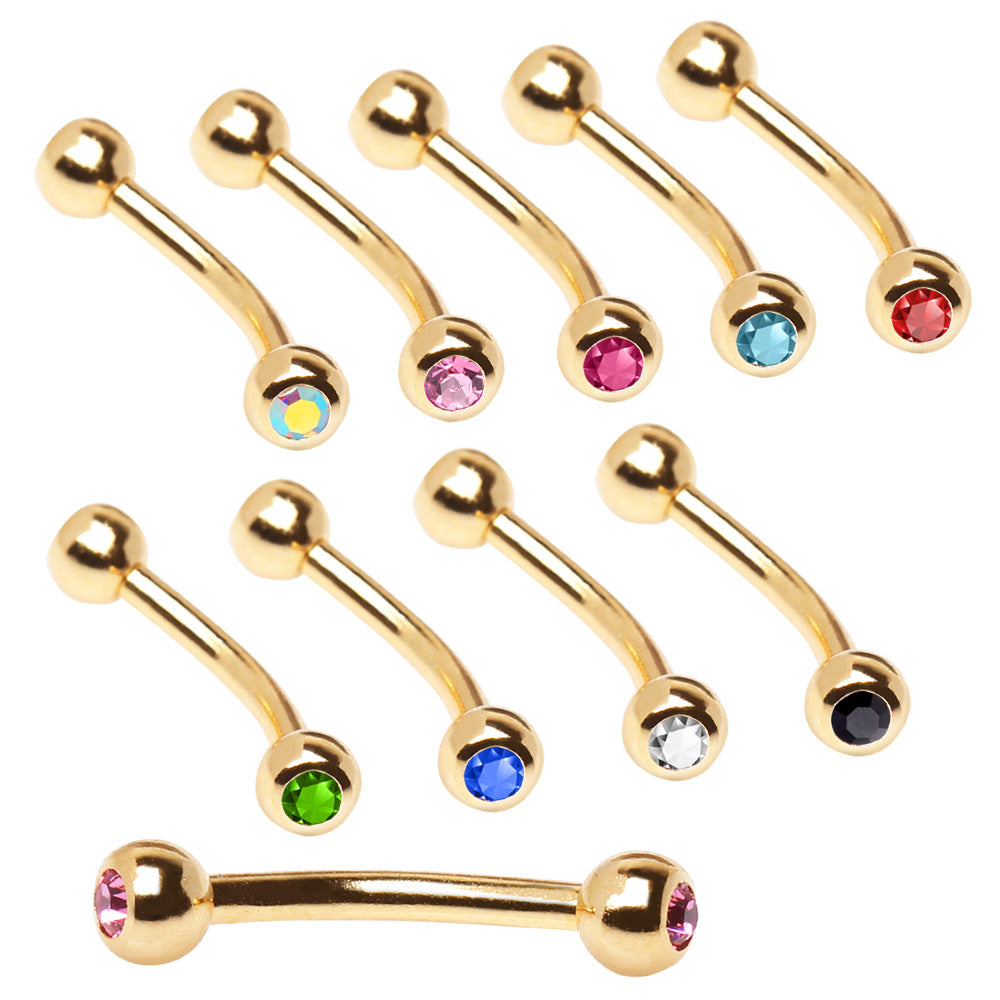 Gold Plated 316L Surgical Steel Eyebrow Ring with Gemmed Balls - Skin Metals
