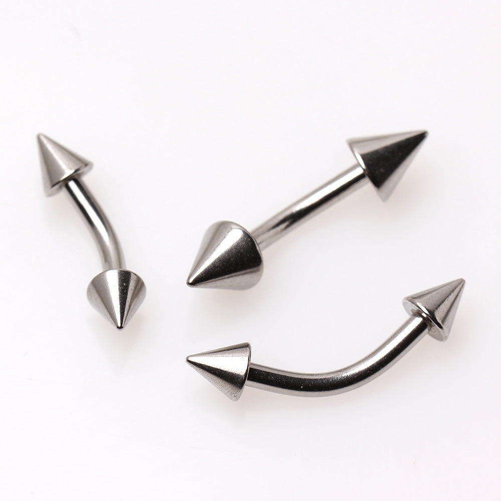 316L Surgical Steel Curved Barbell Eyebrow Ring with Double Spikes