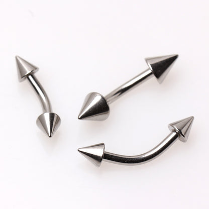 316L Surgical Steel Curved Barbell Eyebrow Ring with Double Spikes