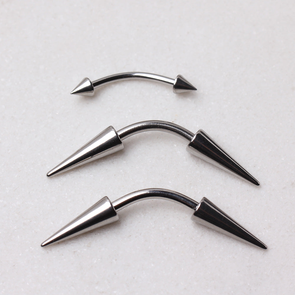 316L Surgical Steel Curved Barbell Eyebrow Ring with Double Spikes
