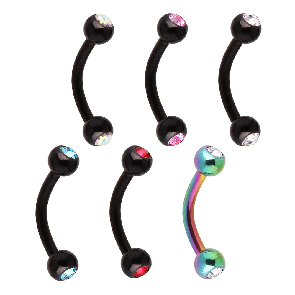 PVD Plated 316L Surgical Steel Eyebrow Ring with CZ Gemmed Balls