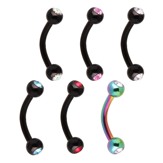 PVD Plated 316L Surgical Steel Eyebrow Ring with CZ Gemmed Balls - Skin Metals