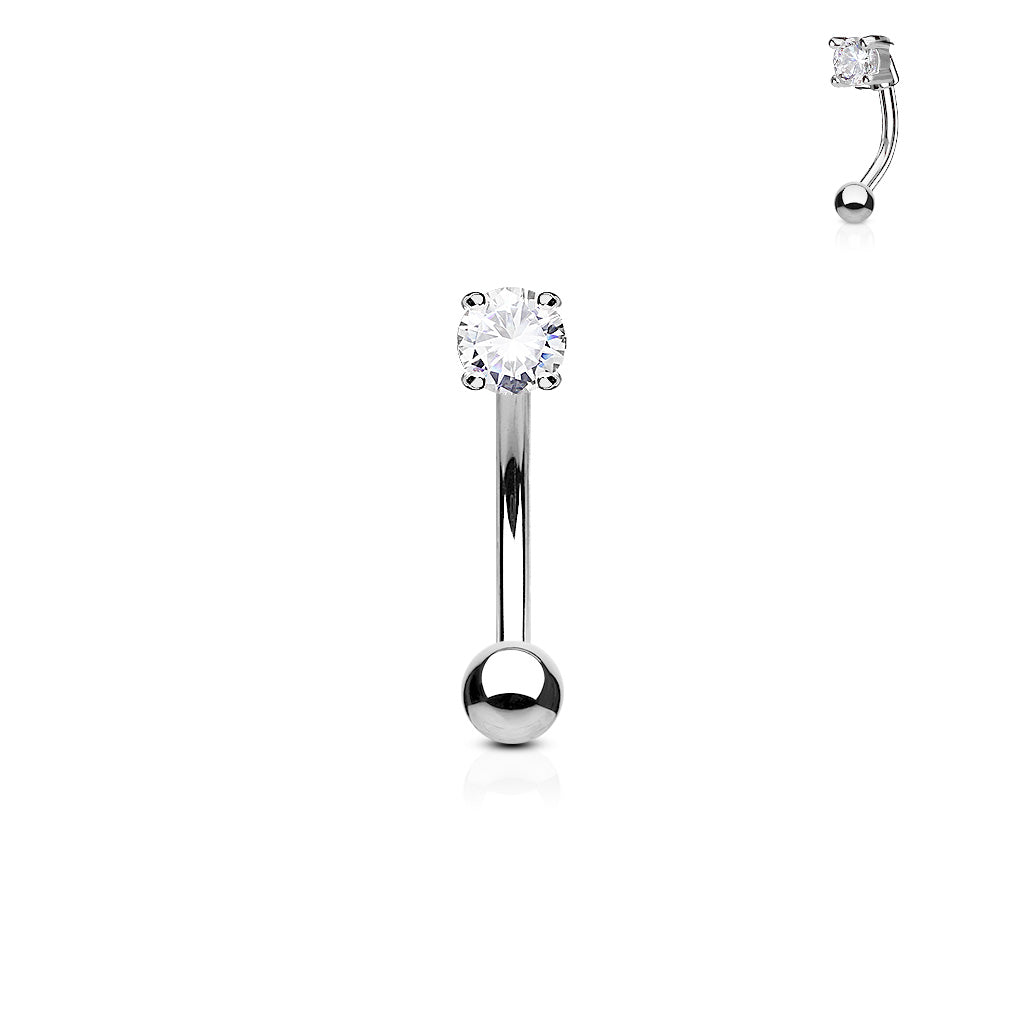 3mm CZ Prong Set 316L Surgical Steel Eyebrow Rings/ Curved Barbells Eyebrow Ring Skin Metals