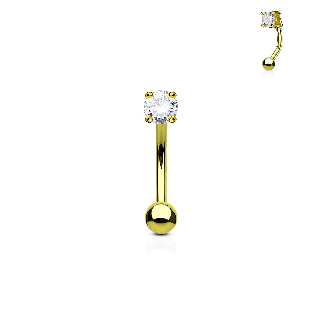 3mm CZ Prong Set 316L Surgical Steel Eyebrow Rings/ Curved Barbells Eyebrow Ring Skin Metals