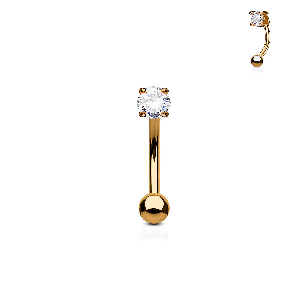 3mm CZ Prong Set 316L Surgical Steel Eyebrow Rings/ Curved Barbells Eyebrow Ring Skin Metals