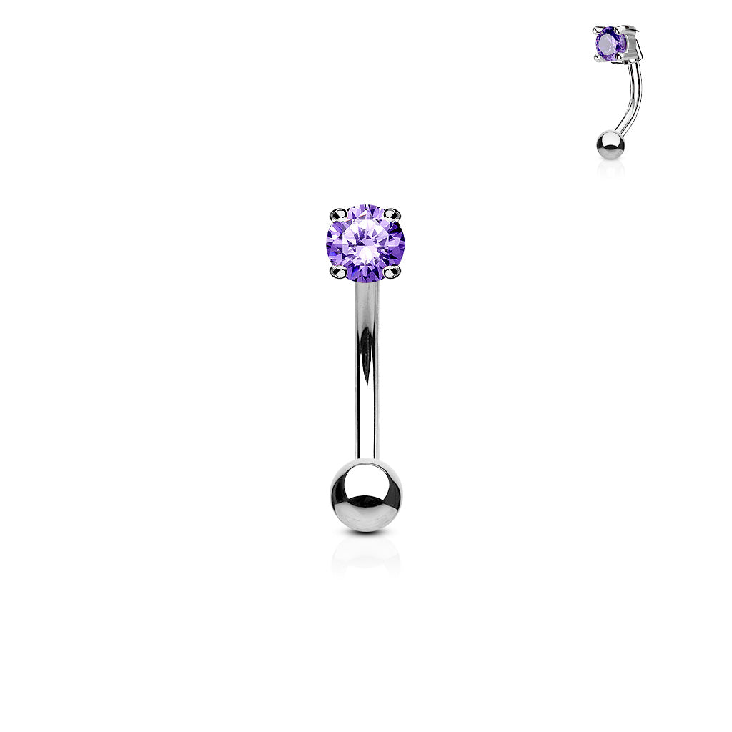 3mm CZ Prong Set 316L Surgical Steel Eyebrow Rings/ Curved Barbells Eyebrow Ring Skin Metals