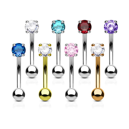 3mm CZ Prong Set 316L Surgical Steel Eyebrow Rings/ Curved Barbells Eyebrow Ring Skin Metals