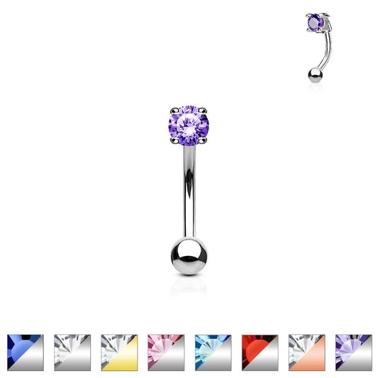 3mm CZ Prong Set 316L Surgical Steel Eyebrow Rings/ Curved Barbells Eyebrow Ring Skin Metals