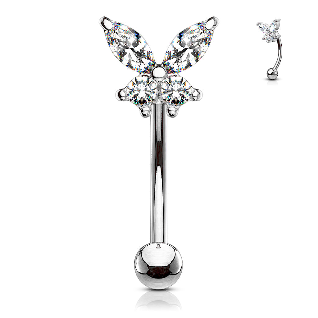 Butterfly CZ Prong Set Top 316L Surgical Steel Eyebrow Rings/ Curved Barbells Eyebrow Ring Skin Metals
