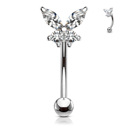 Butterfly CZ Prong Set Top 316L Surgical Steel Eyebrow Rings/ Curved Barbells Eyebrow Ring Skin Metals