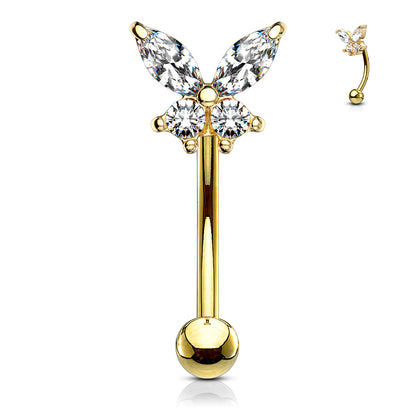 Butterfly CZ Prong Set Top 316L Surgical Steel Eyebrow Rings/ Curved Barbells Eyebrow Ring Skin Metals