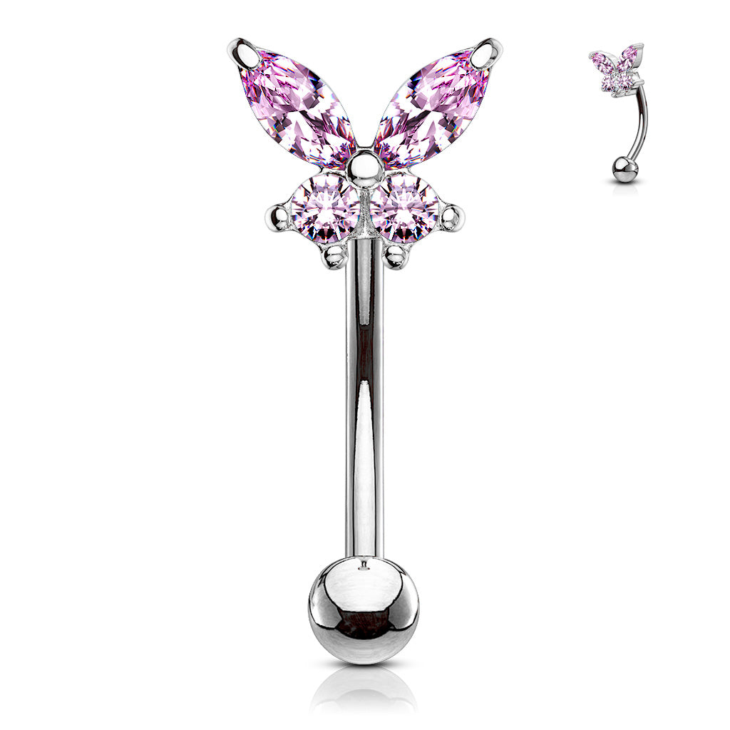 Butterfly CZ Prong Set Top 316L Surgical Steel Eyebrow Rings/ Curved Barbells Eyebrow Ring Skin Metals