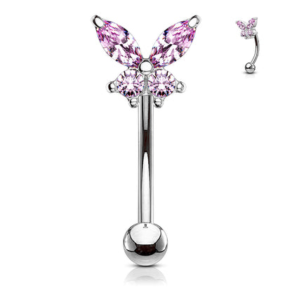 Butterfly CZ Prong Set Top 316L Surgical Steel Eyebrow Rings/ Curved Barbells Eyebrow Ring Skin Metals
