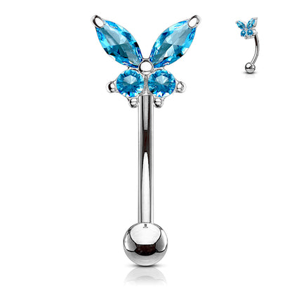 Butterfly CZ Prong Set Top 316L Surgical Steel Eyebrow Rings/ Curved Barbells Eyebrow Ring Skin Metals