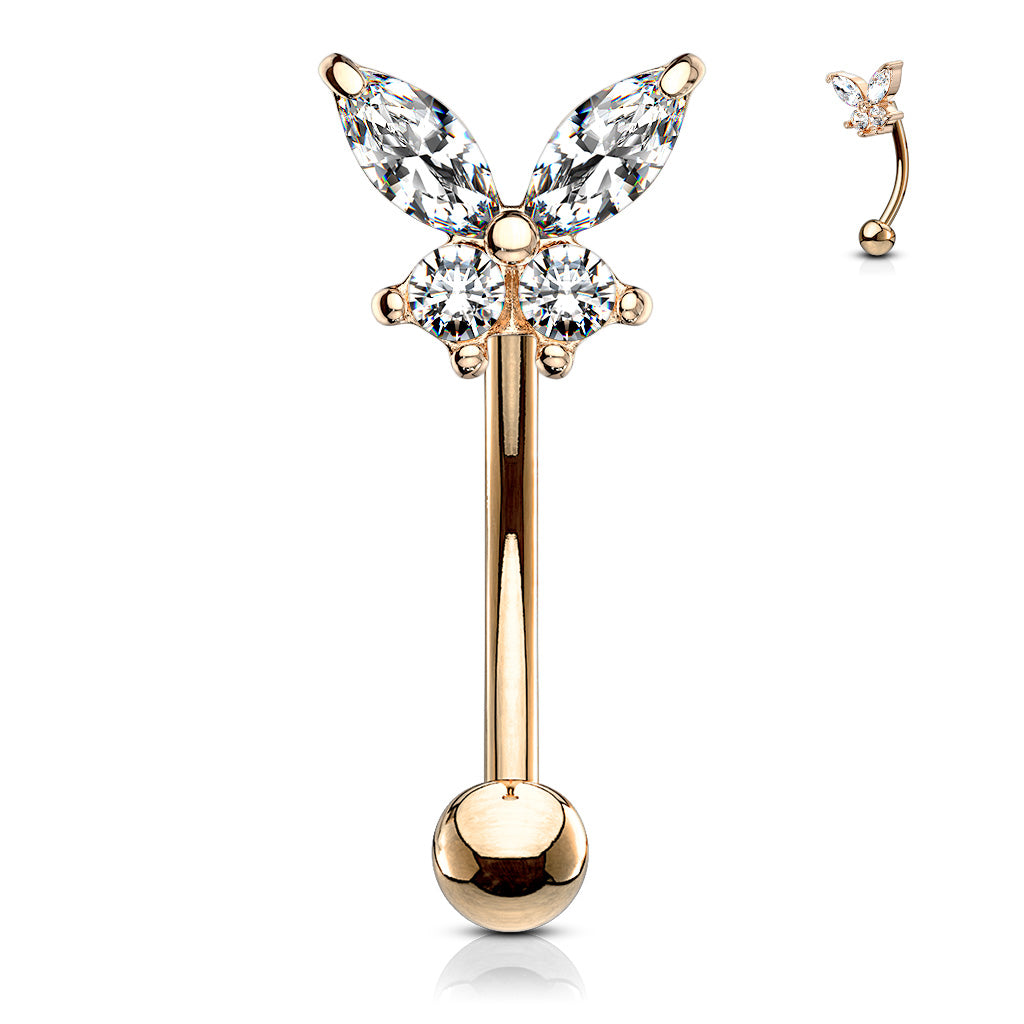 Butterfly CZ Prong Set Top 316L Surgical Steel Eyebrow Rings/ Curved Barbells Eyebrow Ring Skin Metals