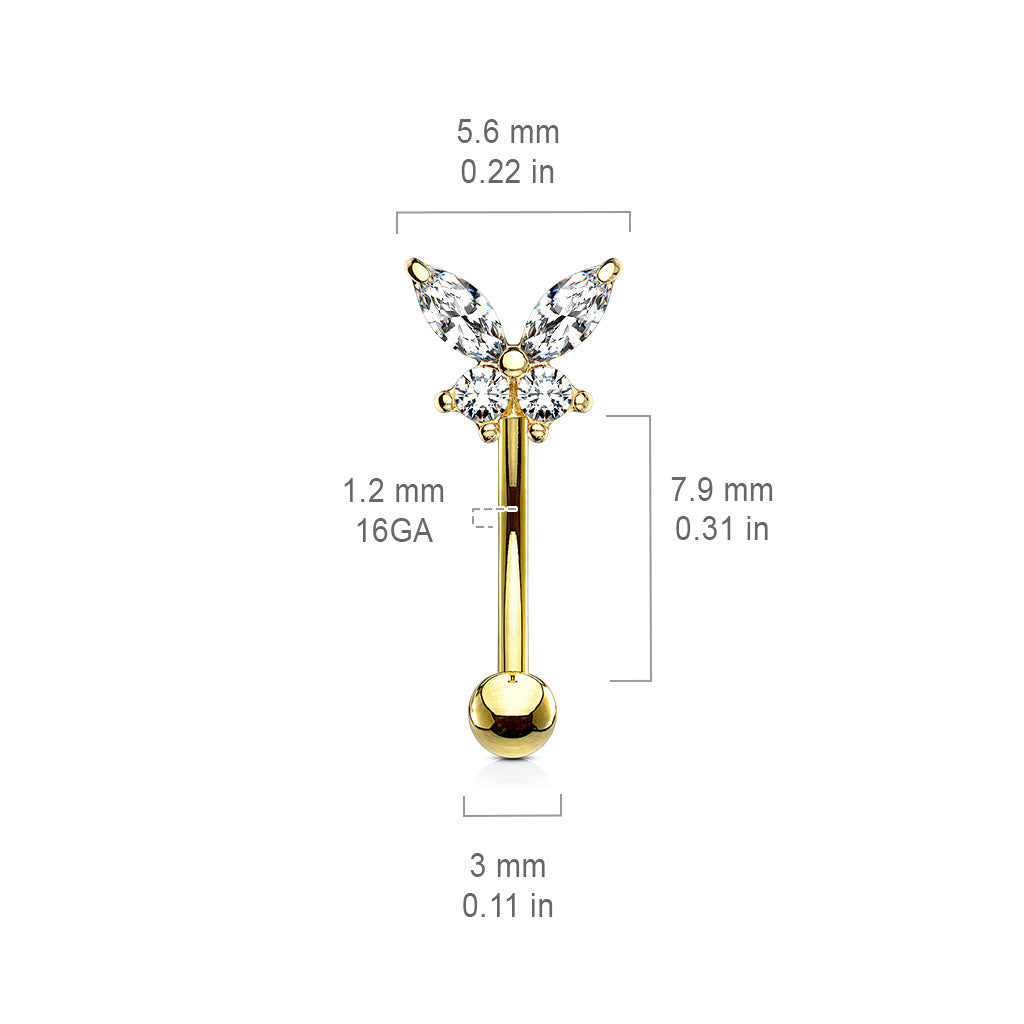 Butterfly CZ Prong Set Top 316L Surgical Steel Eyebrow Rings/ Curved Barbells Eyebrow Ring Skin Metals