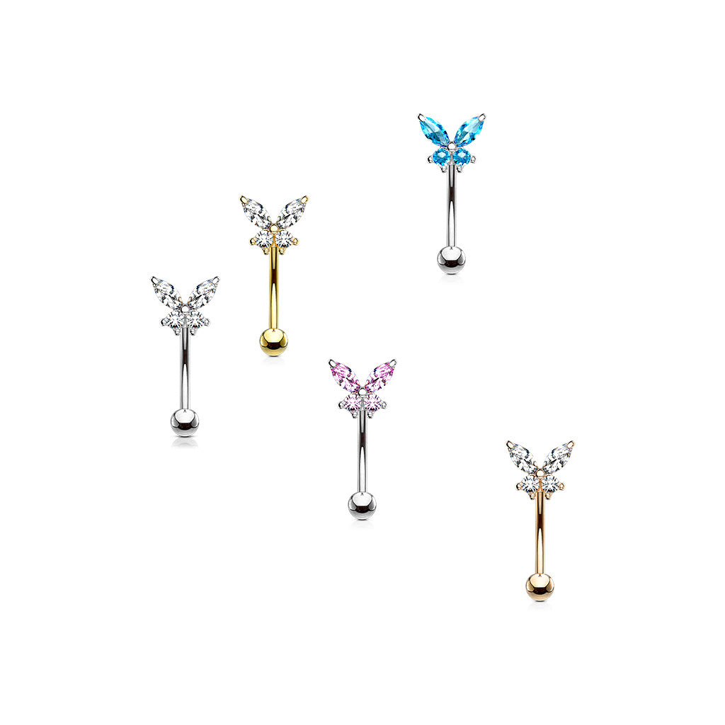 Butterfly CZ Prong Set Top 316L Surgical Steel Eyebrow Rings/ Curved Barbells Eyebrow Ring Skin Metals