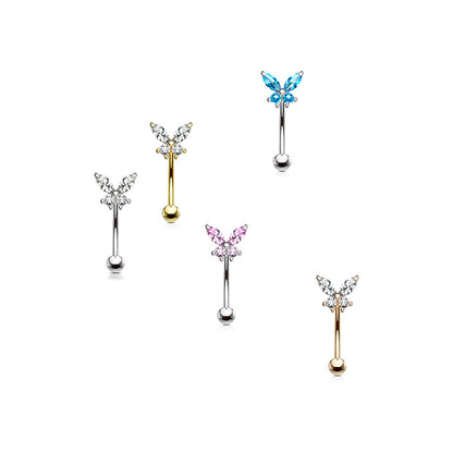 Butterfly CZ Prong Set Top 316L Surgical Steel Eyebrow Rings/ Curved Barbells Eyebrow Ring Skin Metals