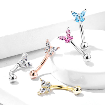 Butterfly CZ Prong Set Top 316L Surgical Steel Eyebrow Rings/ Curved Barbells Eyebrow Ring Skin Metals