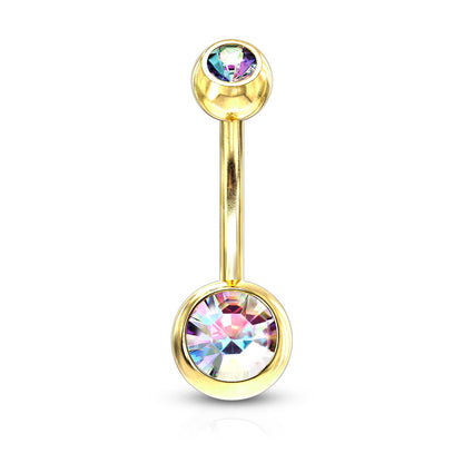 Double Press Fit Jeweled Gold IP over 316L surgical Steel Belly Button Rings Belly Button Ring Skin Metals