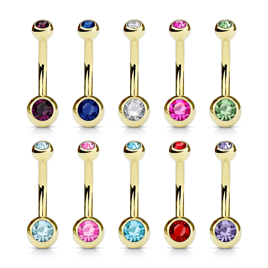 Double Press Fit Jeweled Gold IP over 316L surgical Steel Belly Button Rings Belly Button Ring Skin Metals