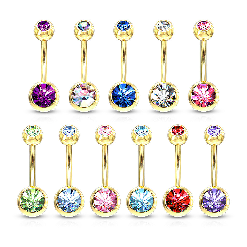 Double Press Fit Jeweled Gold IP over 316L surgical Steel Belly Button Rings Belly Button Ring Skin Metals