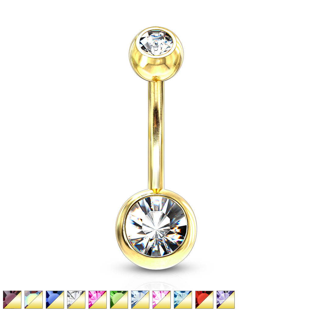 Double Press Fit Jeweled Gold IP over 316L surgical Steel Belly Button Rings Belly Button Ring Skin Metals