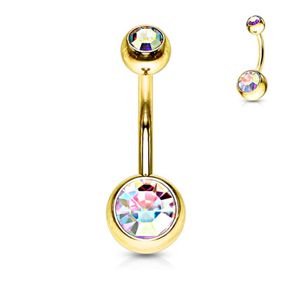 Double Press Fit Jeweled Gold IP over 316L surgical Steel Belly Button Rings Belly Button Ring Skin Metals