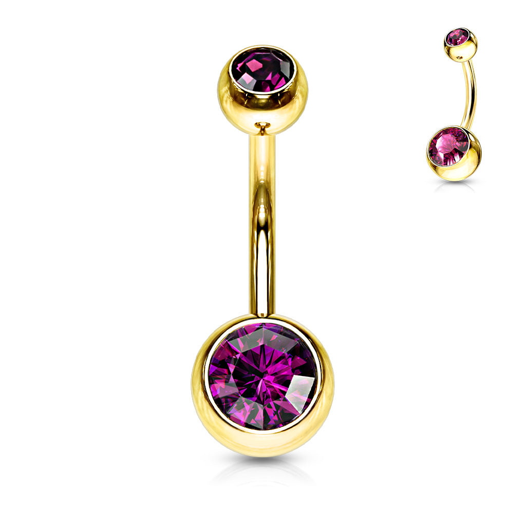 Double Press Fit Jeweled Gold IP over 316L surgical Steel Belly Button Rings Belly Button Ring Skin Metals