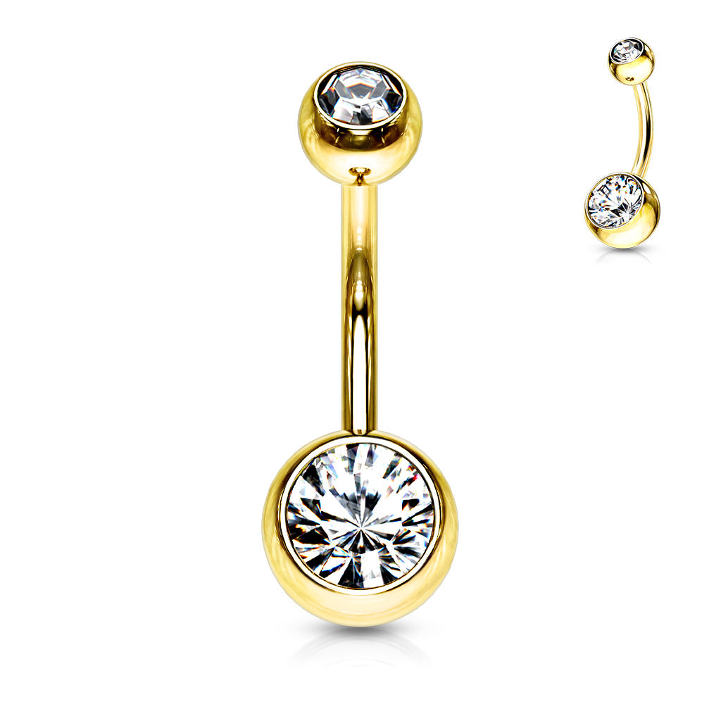 Double Press Fit Jeweled Gold IP over 316L surgical Steel Belly Button Rings Belly Button Ring Skin Metals