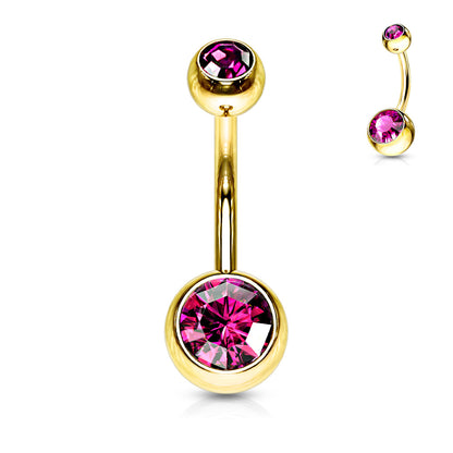 Double Press Fit Jeweled Gold IP over 316L surgical Steel Belly Button Rings Belly Button Ring Skin Metals