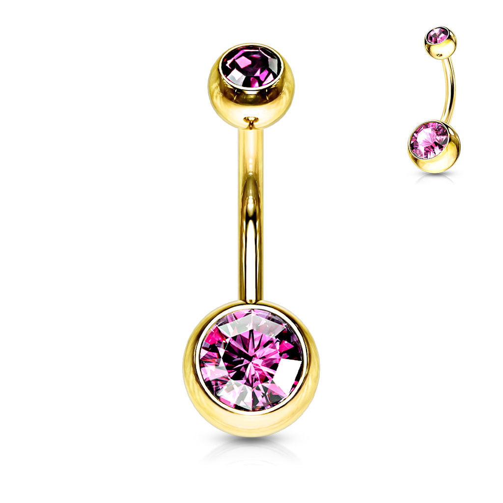 Double Press Fit Jeweled Gold IP over 316L surgical Steel Belly Button Rings Belly Button Ring Skin Metals