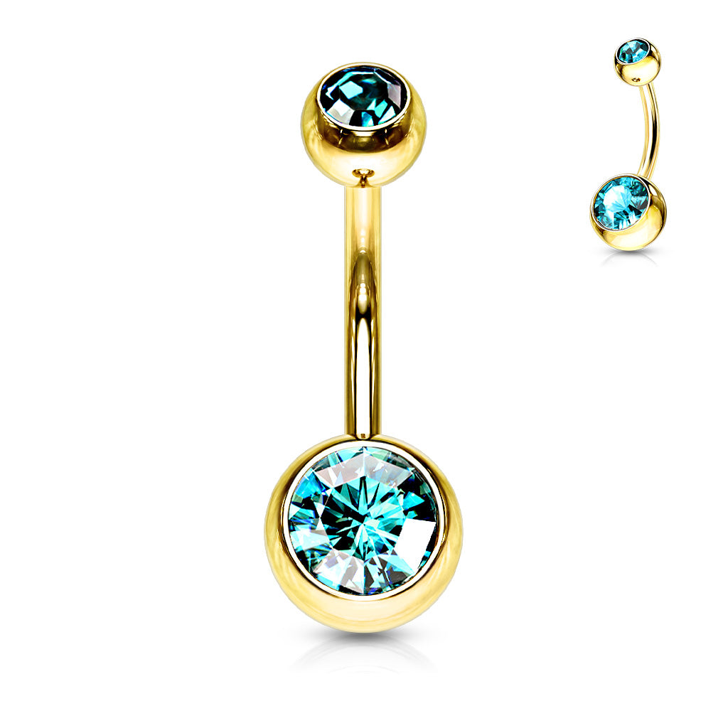 Double Press Fit Jeweled Gold IP over 316L surgical Steel Belly Button Rings Belly Button Ring Skin Metals