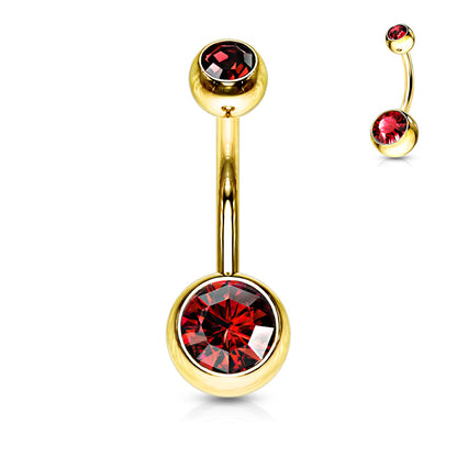 Double Press Fit Jeweled Gold IP over 316L surgical Steel Belly Button Rings