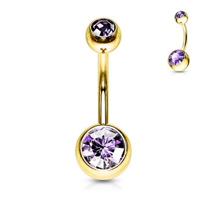Double Press Fit Jeweled Gold IP over 316L surgical Steel Belly Button Rings
