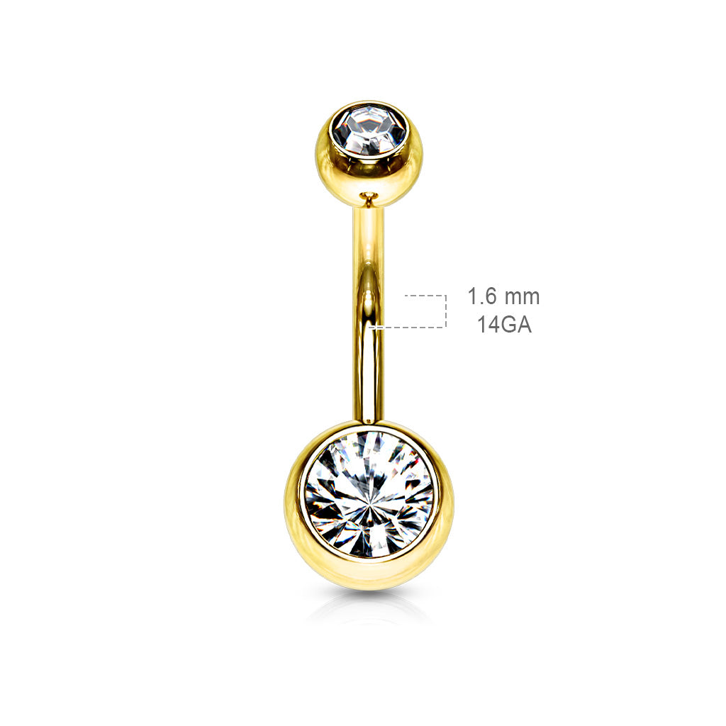 Double Press Fit Jeweled Gold IP over 316L surgical Steel Belly Button Rings