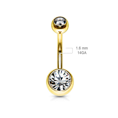 Double Press Fit Jeweled Gold IP over 316L surgical Steel Belly Button Rings
