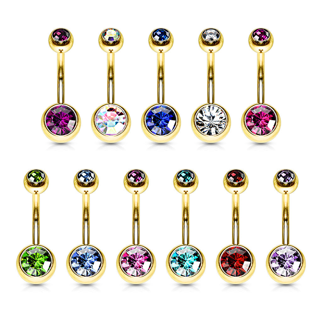 Double Press Fit Jeweled Gold IP over 316L surgical Steel Belly Button Rings